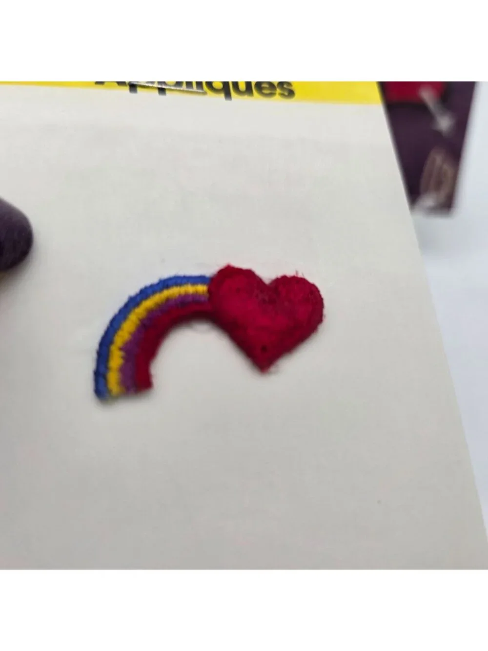 Heart & Rainbow Iron-On Appliques Wrights Sew Perfect Embroidered Red Multicolor